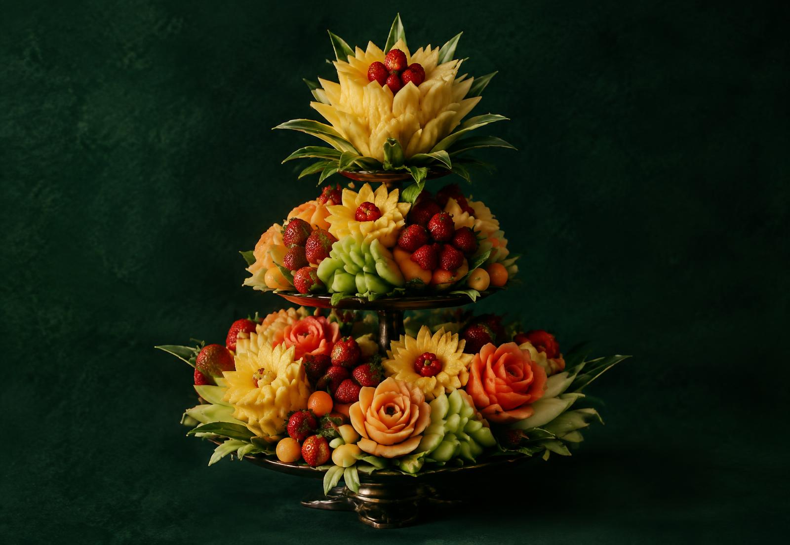 A hand-carved Indulge fruit arrangement